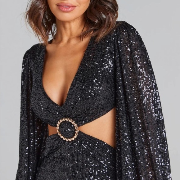 NADINE MERABI Courtney Sequin Midi Dress Black Sz XS - Picture 2 of 9